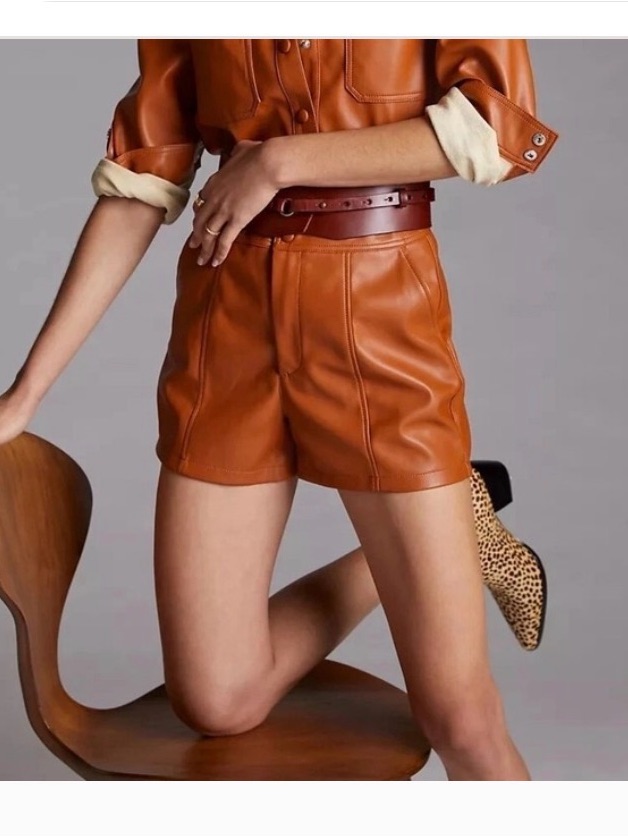 Anthropologie Brown Faux Leather Tailored Shorts Size 10 Vegan Leather Rodeo
